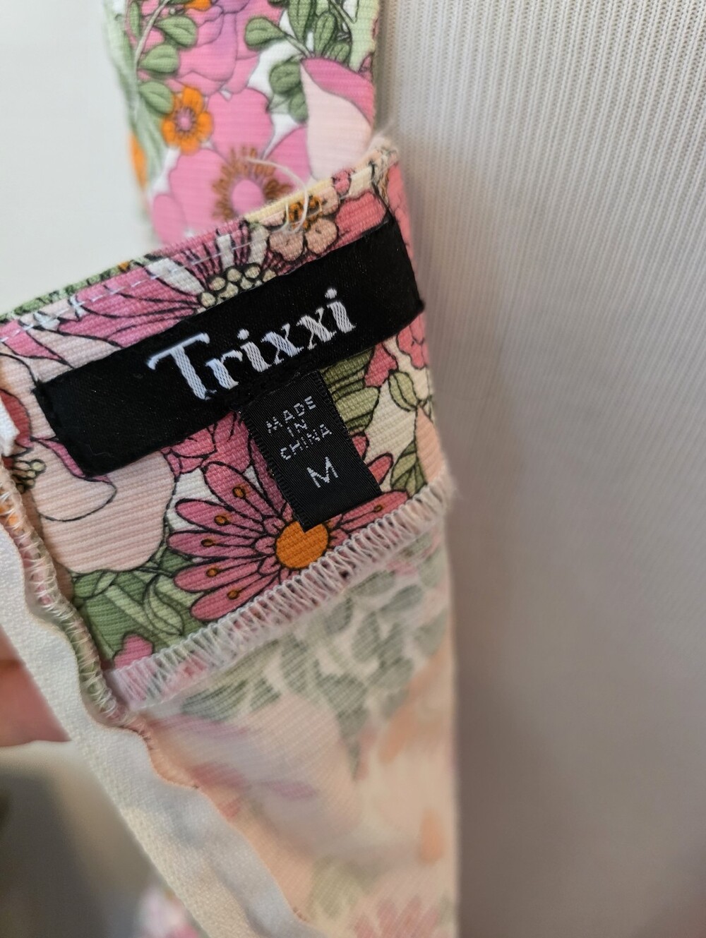 Trixxi Size Medium Retro Floral Square Neck Mini Dress w/ Shoulder Tie Straps - Picture 7 of 11